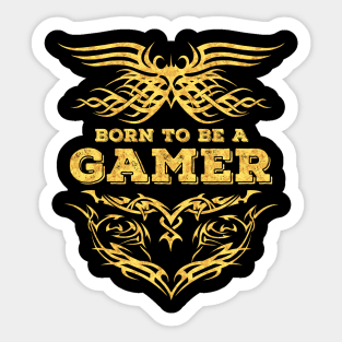 Born To Be A Gamer Tribal Tattoo Gold Style Emblem Sticker